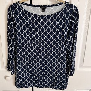 Ann Taylor factory navy and white stretch 3/4 sleeves boatneck shirt  women’s L